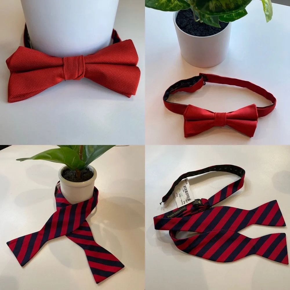 Lot of 2 Holiday Bowties - Pre-tied Red + Striped College Maroon & Navy Repp‎